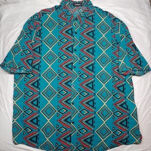 Vintage Vatpave Geometric Patterned Button Down Shirt Sleeve Shirt 3XL